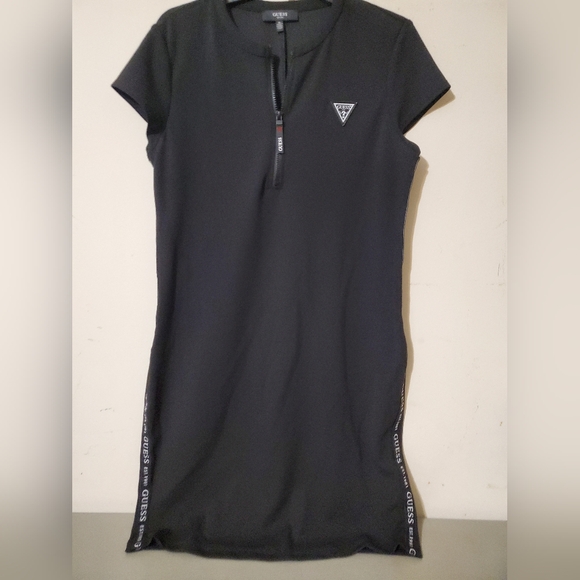 Y2k GUESS Black Quarter-Zip Active Bodycon Dress w/ logo tape Sides XL - Picture 4 of 5